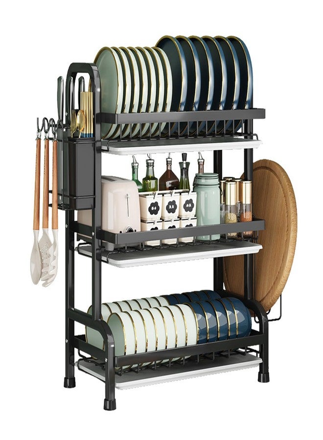 KUK 3 Tier Dish Drying Rack, Large Stainless Steel Over The Sink Dish with Drain Tray, Kitchen Dishes Drying Racks, Dish Racks for Kitchen Counter Storage (Black) - Image 1